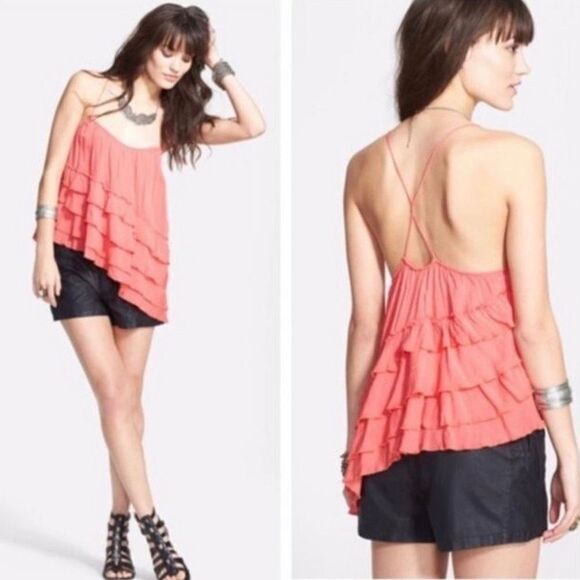 Free People asymmetrical, ruffle tank top - Picture 1 of 8